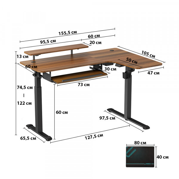 Eureka Ergonomic EGD-L60 Standing Desk Walnut 60'', Right